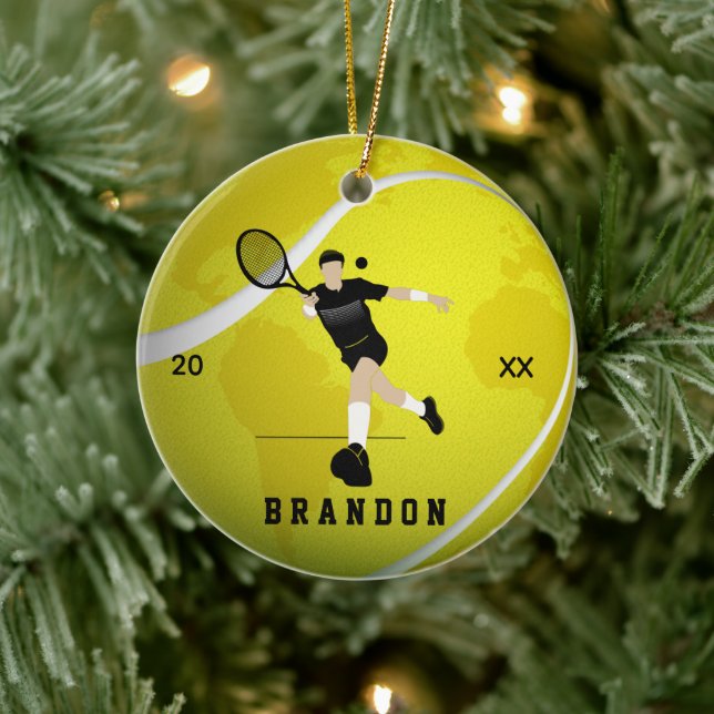 Tennis Player Silhouette Name & Year Earth Ball Ceramic Tree Decoration (Tree)