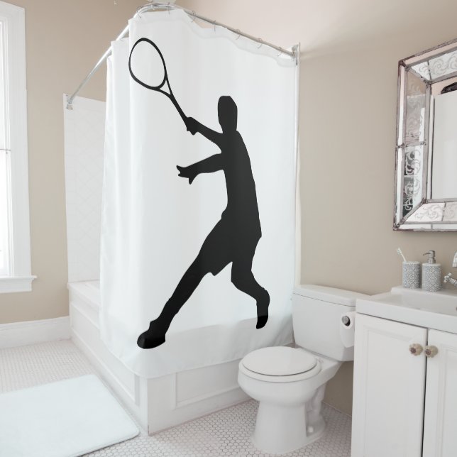 Tennis player silhouette shower curtain (In Situ)