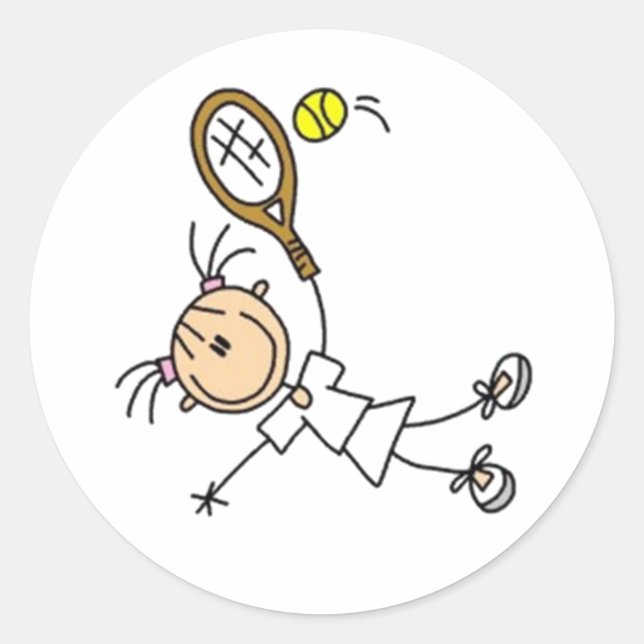 Tennis Player Stick Figure Tennis Ball & Racket Classic Round Sticker (Front)