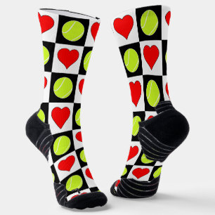 Tennis Player Tennis Balls & Hearts Pattern Sports Socks