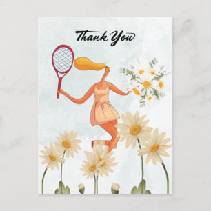 Tennis player Thank you with flower watercolor Postcard