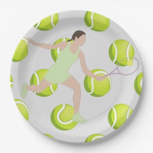 Tennis player with ball and racket paper plates