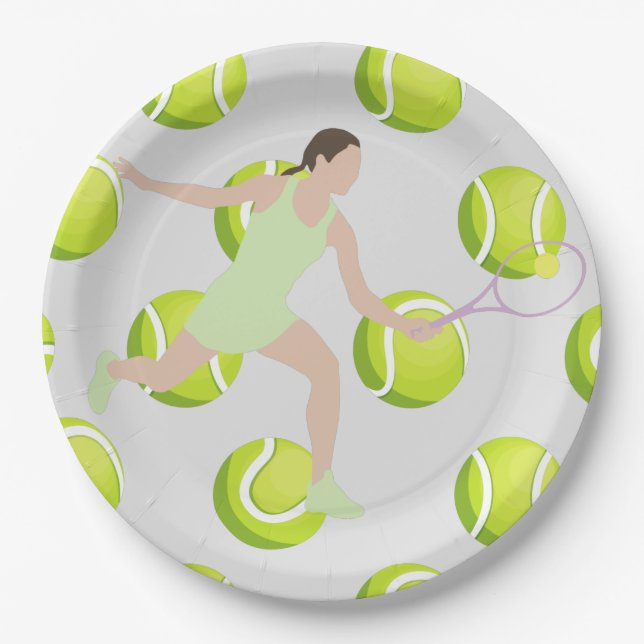 Tennis player with ball and racket paper plates (Front)