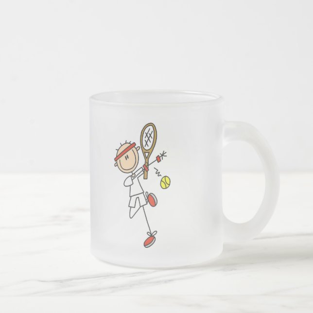 Tennis Player with Racquet Tshirts and Gifts Frosted Glass Coffee Mug (Right)