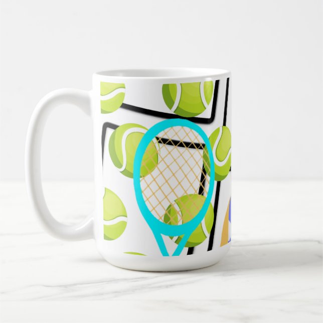 Tennis  Player with tennis ball background  Coffee Mug (Left)