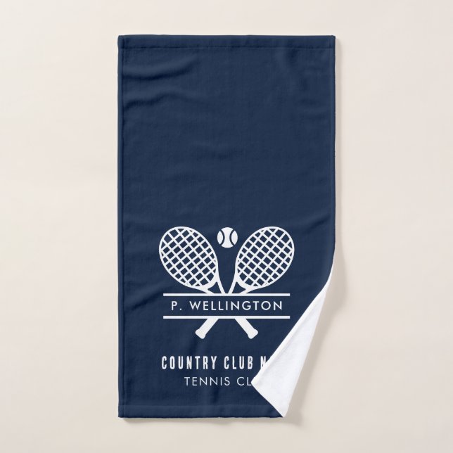 Tennis Players and Country Club Name Navy Blue Hand Towel (Hand Towel)