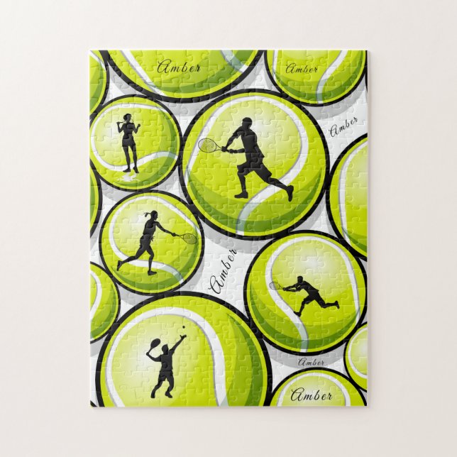 Tennis Players & Ball Name Pattern Classic Sports  Jigsaw Puzzle (Vertical)