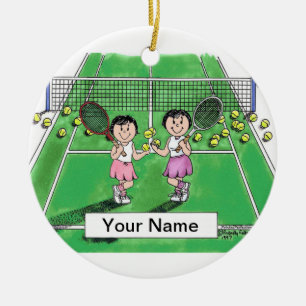 Tennis Players - Female & Female Ceramic Tree Decoration