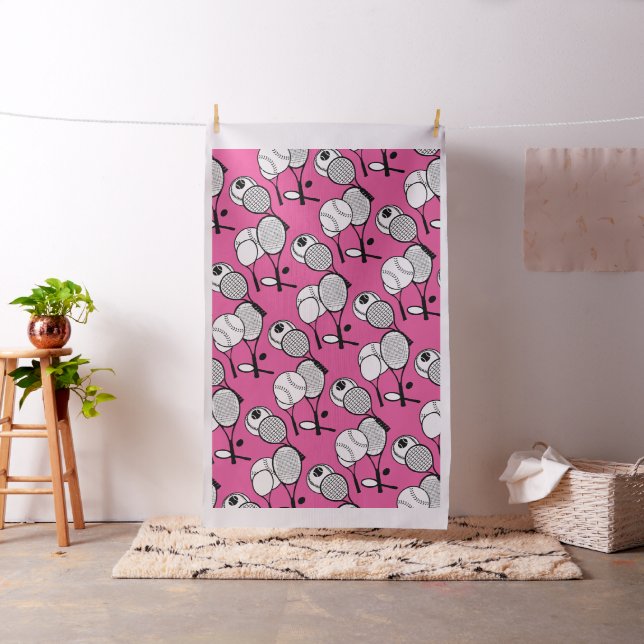 Tennis players girls pink rackets fabric (In Situ)