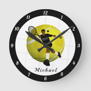 Tennis Player's Silhouette Illustration Sport Name Round Clock
