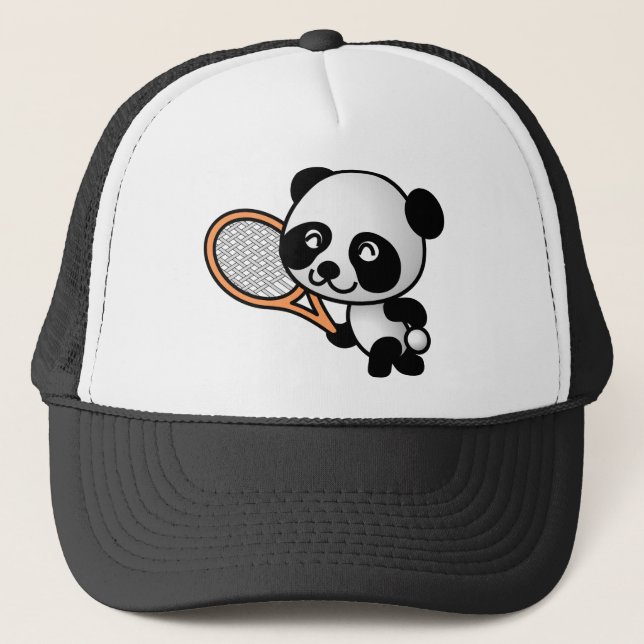 Tennis Playing Panda Trucker Hat (Front)