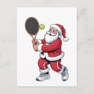 Tennis Playing Santa Xmas Tennis Sport Christmas Holiday Postcard