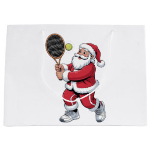 Tennis Playing Santa Xmas Tennis Sport Christmas Large Gift Bag