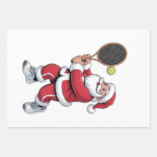 Tennis Playing Santa Xmas Tennis Sport Christmas Wrapping Paper Sheet