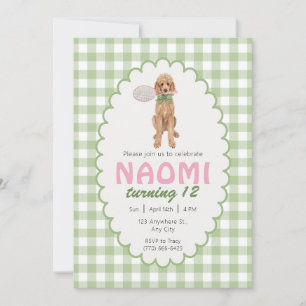 Tennis Poodle Pink Green Birthday Invitation