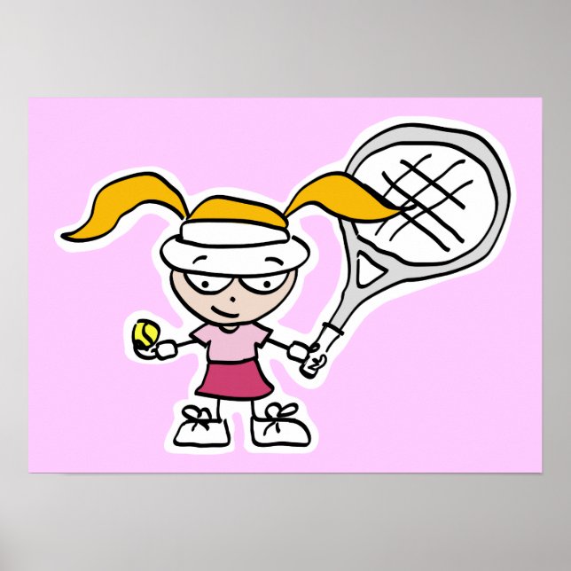 Tennis poster with girl tennis player cartoon (Front)