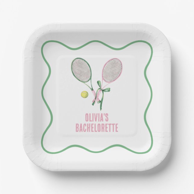 Tennis preppy bachelorette paper plates (Front)