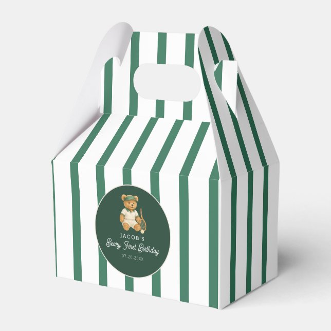 Tennis Preppy Bear 1st Birthday Favour Box (Front Side)