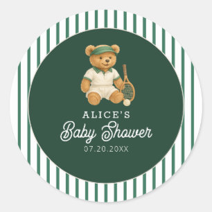 Tennis Preppy Bear Baby Shower Classic Round Sticker