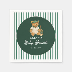 Tennis Preppy Bear Green Baby Shower Napkin