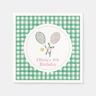 Tennis preppy plaid birthday invitation napkin