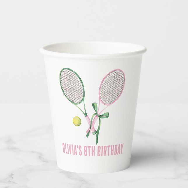 Tennis preppy plaid birthday invitation paper cups (Front)