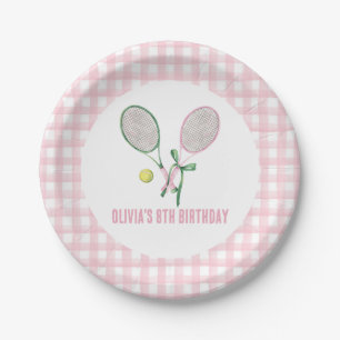 Tennis preppy plaid birthday invitation paper plate
