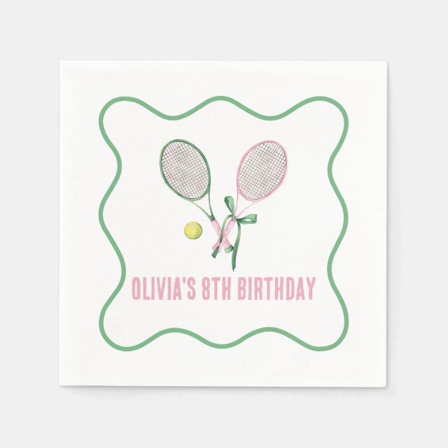 Tennis preppy plaid birthday napkin (Front)