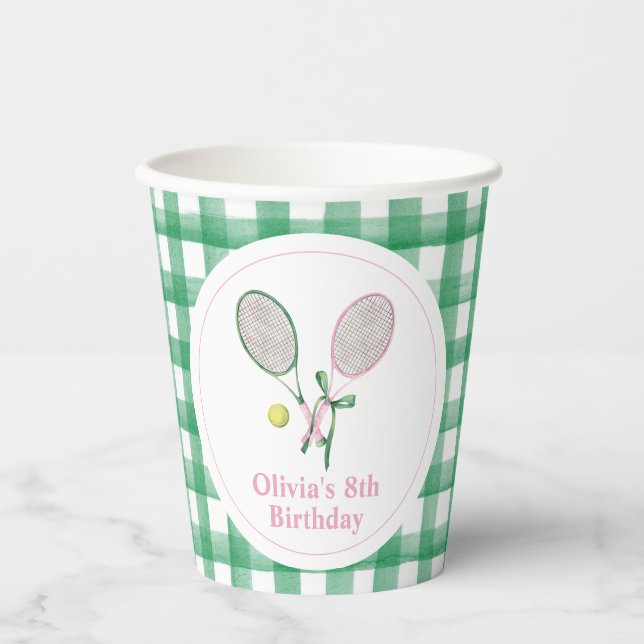 Tennis preppy plaid birthday paper cups (Front)