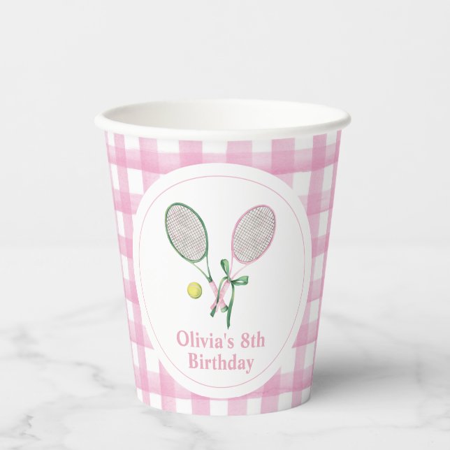 Tennis preppy plaid birthday paper cups (Front)