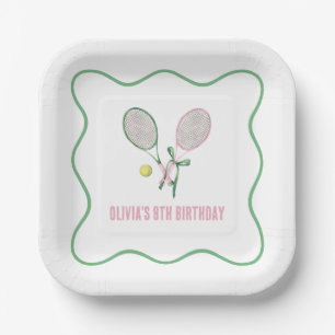 Tennis preppy plaid birthday paper plate