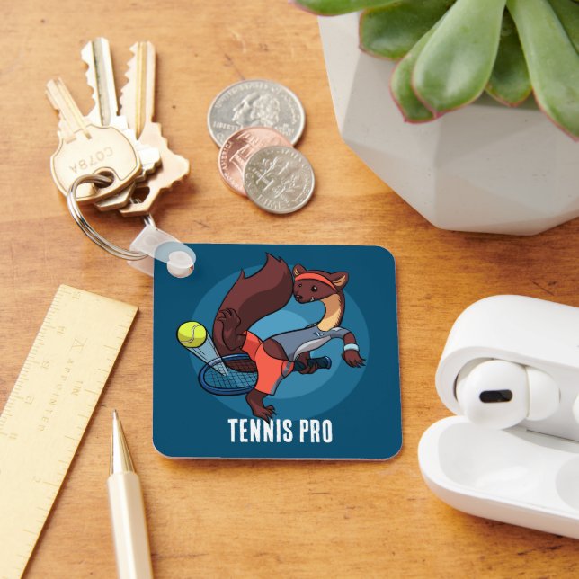 Tennis Pro Hot Dog Trick Shot Pine Marten Cartoon Key Ring (Desk)