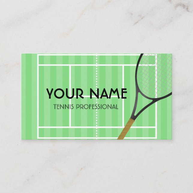 Tennis Professional Coach Grass Court Athletic Fun Business Card (Front)