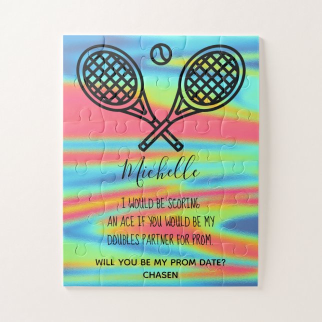 Tennis Promposal Colourful Holographic Monogram Jigsaw Puzzle (Vertical)