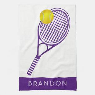 Tennis Purple Personalised Name or Monogram Tea Towel