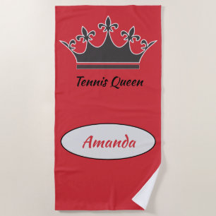 Tennis queen modern personalise text with crown beach towel