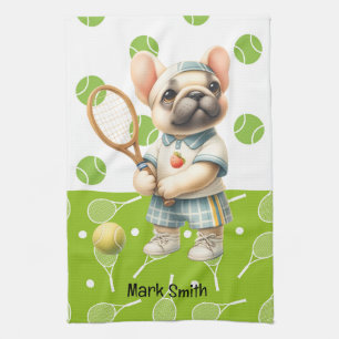 Tennis racket and ball for dog lover tea towel