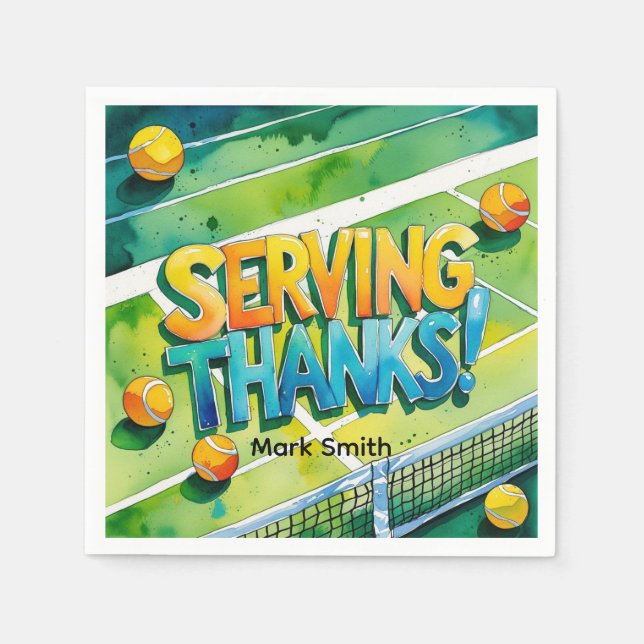 Tennis Racket and Ball on Court Thank you party  Napkin (Front)