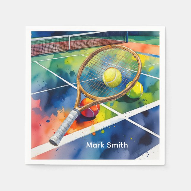 Tennis Racket and Ball on Court Thank you party  Napkin (Front)
