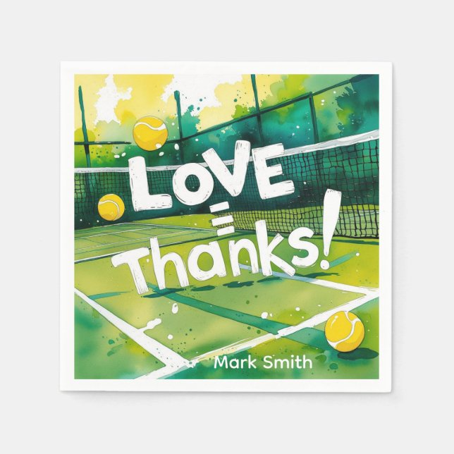 Tennis Racket and Ball on Court Thank you party  Napkin (Front)