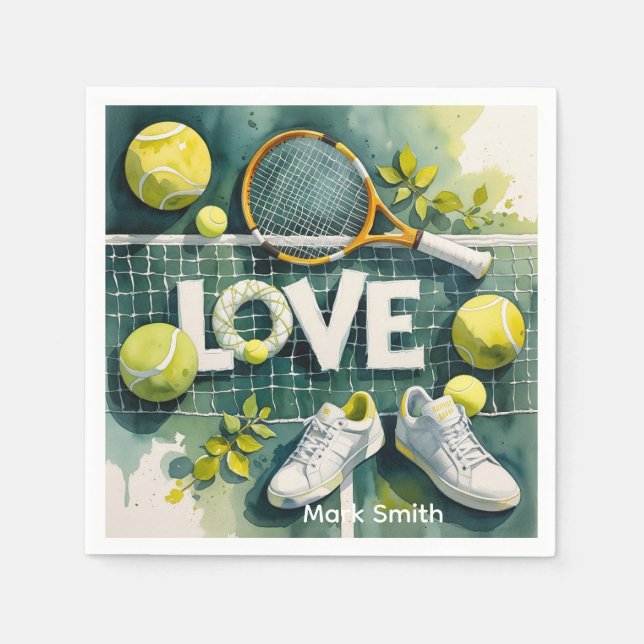 Tennis Racket and Ball on Court Thank you party  Napkin (Front)