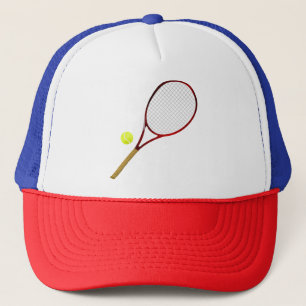 Tennis racket and ball trucker hat