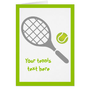 Tennis racket and ball vertical greeting card
