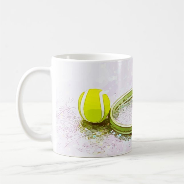 Tennis racket and ball watercolor coffee mug (Left)