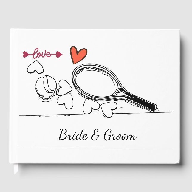 Tennis racket and ball with heart wedding  guest b book (Front)