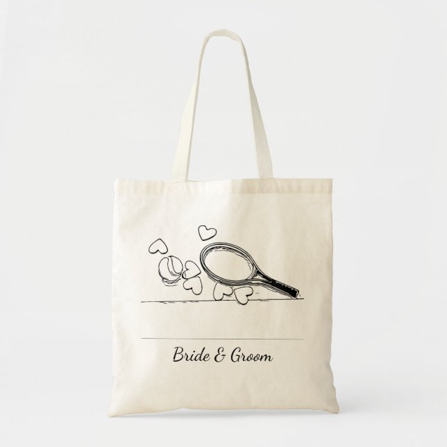 Tennis racket and ball with heart wedding tote bag (Front)