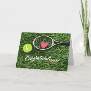Tennis racket and ball with love congratulations  card