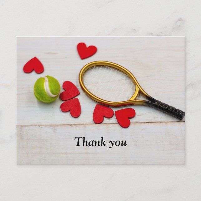 Tennis racket and ball with love red heart postcard (Front)