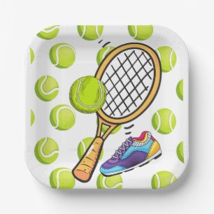 Tennis Racket and ball with shoe for Tennis Player Paper Plate