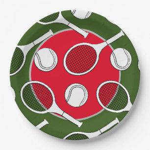 Tennis racket  ball black ink red  green Christmas Paper Plate